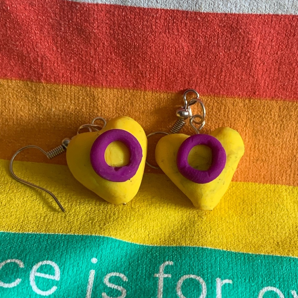 Unisex ( intersex ) pride hand made clay earrings